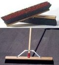 Push broom or floor broom 18 inches dark red coarse gauge plastic center rows outside filled with fine black plastic 1118A