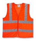Safety vest class II orange  3 ex large  1 pocket inside  zipper closure  2 horizontal silver reflective stripes