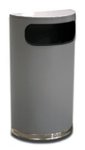 Half Round Trash Can Side Entry 9 Gallon Silver Metalic Steel  WCHRSM9