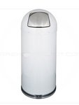 Round Top Metal Trash Can White with self closing push door 15 gallon capacity