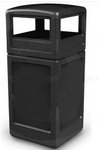 Trash Can 42 Gallon Workers Choice Poly with side open waste entry hooded top 18.5 inched square Black