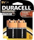 Duracell Copper Top 9 Volt batteries All Purpose Alkaline batteries 4 pack
