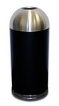 Round Open Top Trash Can Black Body With Stainless Steel Dome 15 gallon capacity