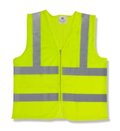 Safety Vest Class II Lime Green  Medium  1 pocket inside  zipper closure  2 horizontal silver refective stripes