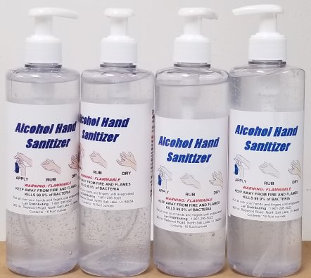 Hand Sanitizer gel with moisturizers. Pint bottles with pump dispenser. Over 65 percent Ethyl Alcohol by weight. Made in USA