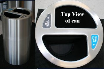 Open top trash can aluminum and recycle waste can 32 gallon capacity has 2 each 16 gallon plastic liners