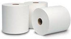 Roll Towels White 600 feet per roll 12 rolls per case 8 inches wide. Bleached white paper roll towels