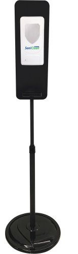 Automatic touchless hand sanitizer dispenser on a adjustable height stand with drip tray