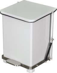 Step on trash can white 7 gallon size  metal can with quiet closing lid and poly bag retainer band