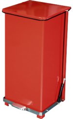 Step on trash can red 24 gallon metal with quiet closing lid with poly bag retainer bands
