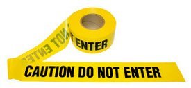 Yellow caution do not enter barricade tape 3 inches wide x 1000 feet roll 2 mil thick black print