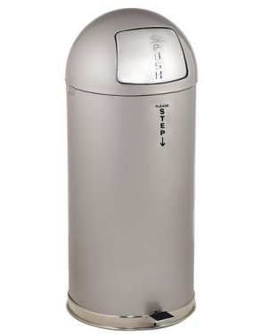 Round Top Trash Can StepMaster Metal 15 gallon  15 inch Dia. x 36 inches High   pedal opening silver metalic