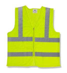 Safety vest class II lime green  2 ex large  1 pocket inside  zipper closure  2 horizontal silver reflective stripes