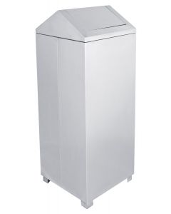 The Swing Top Lid Stainless Steel waste can holds 24 gallon and is 14.125 inches Square  X  36.25 inches high.