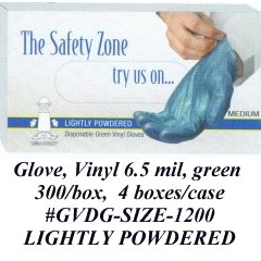 Gloves  Heavy Duty Vinyl  Green color  6.5 mil  Extra Large Size  Lightly Powdered  300 per box