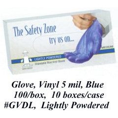 Gloves  Vinyl  Blue color  5 mil  Large Size  Lightly Powdered  100 per box