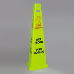Caution wet floor sign three sided safety sign fluorescent yellow green plastic sign helps prevent slips and falls 40 in