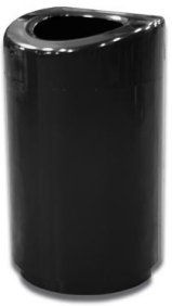 Open top round trash can 35 gallon capacity black powder coated finish