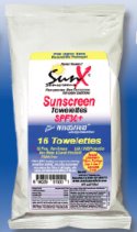 Sun srceen or Sun Block TOWELLETTES SPF 30 PLUS 384 PER CASE 16 PACKS OF 24