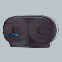 Tissue Dispenser for 9 inch rolls holds 2.  TRANSPARENT BLACK